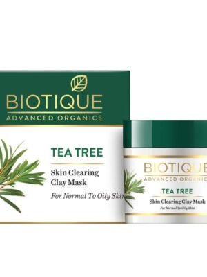 Biotique Tea Tree Skin Clearing Clay Mask box and jar with tea tree extracts for normal to oily skin