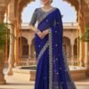 Blue Designer Saree with Heavy Beads and Sequin Work