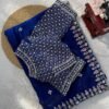 Blue Designer Saree with Heavy Beads and Sequin Work