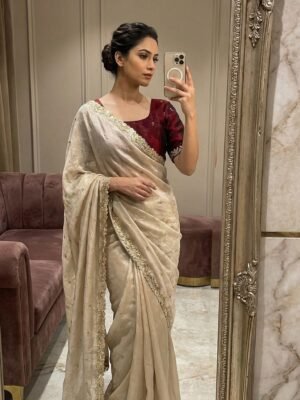 gold tissue silk saree with embroidery dori work