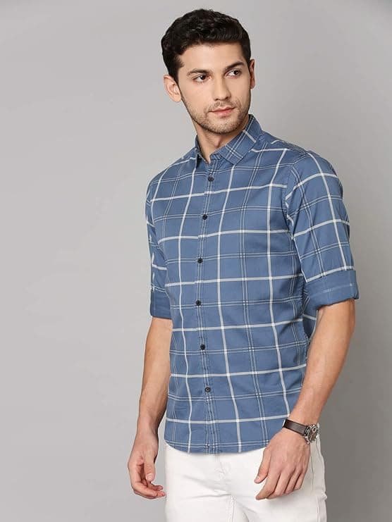 Men’s Checkered Slim Fit Cotton Casual Shirt