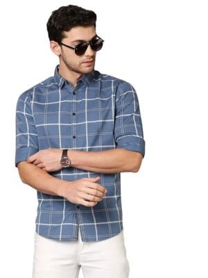 men’s checkered slim fit cotton casual shirt