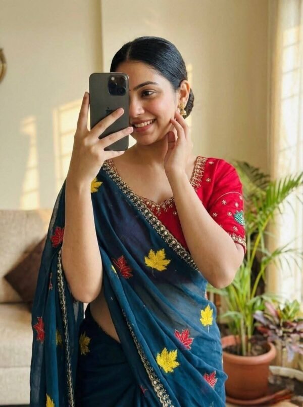 Rangoli Silk Hand Work Saree with Jari Mirror Work