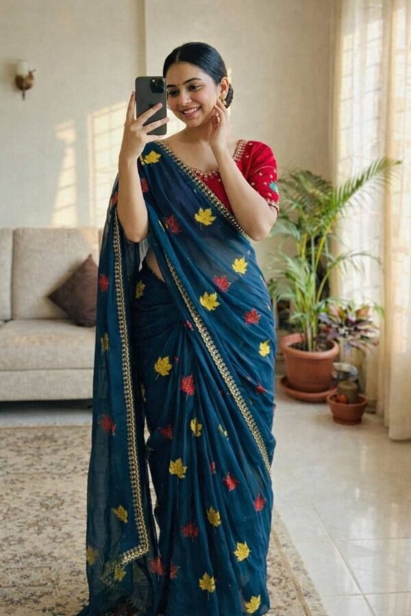 Rangoli Silk Hand Work Saree with Jari Mirror Work