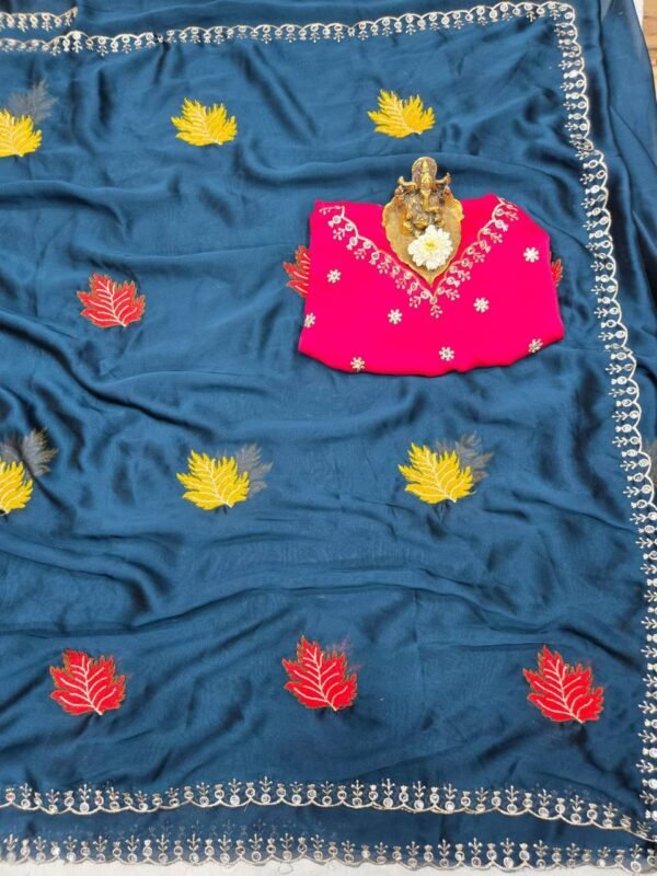 Rangoli Silk Hand Work Saree with Jari Mirror Work