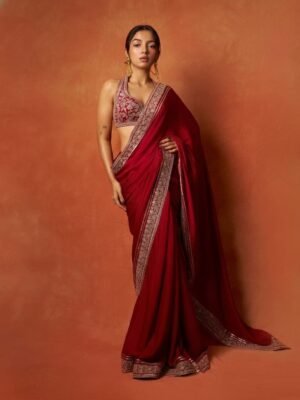 Red Soft Rangoli Silk Saree with Sequence and Dori Embroidery Work