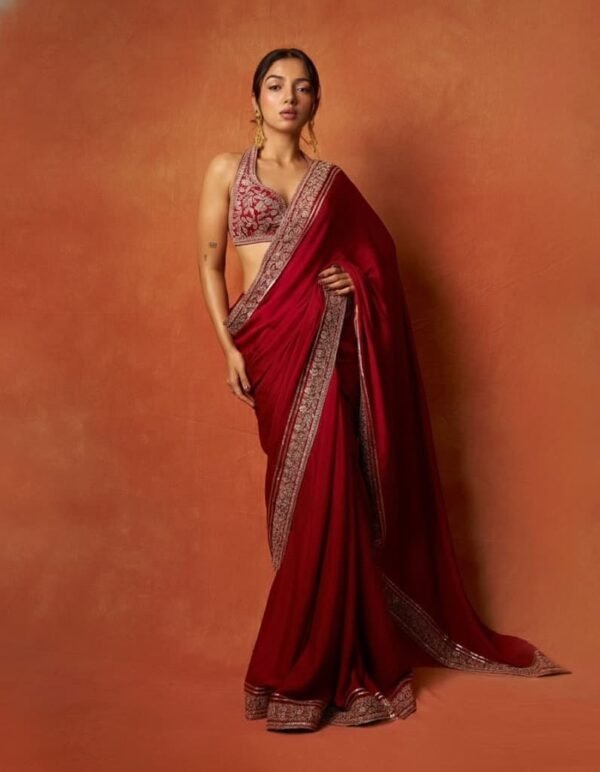 Red Soft Rangoli Silk Saree with Sequence and Dori Embroidery Work