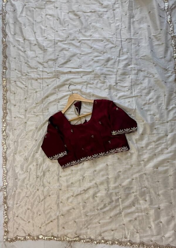 Tissue Silk Cream Saree with Embroidery Dori Work