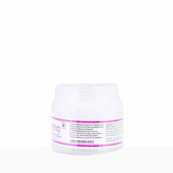 Xerina cream back label showing ingredients directions and benefits for treating dry rough and cracked skin