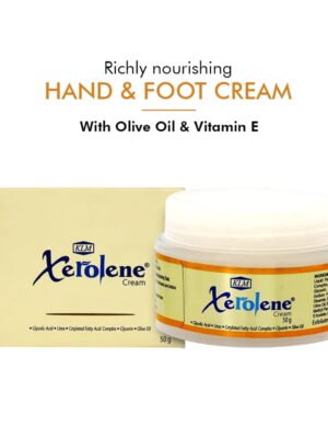 Xerolene Cream 50gm for Dry Cracked Heels Xerolene Cream 50gm for dry rough cracked heels hand and foot cream with olive oil and vitamin E