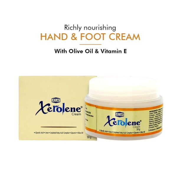 Xerolene Cream 50gm for Dry Cracked Heels Xerolene Cream 50gm for dry rough cracked heels hand and foot cream with olive oil and vitamin E