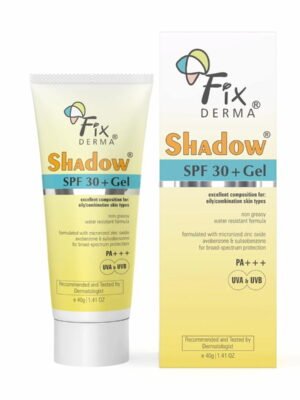 Fixderma Shadow Sunscreen Gel SPF 30+ 40gm tube on white background