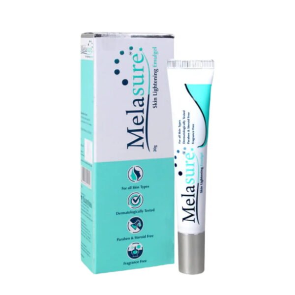 Melasure Skin Lightening Emulgel 20gm tube on white background