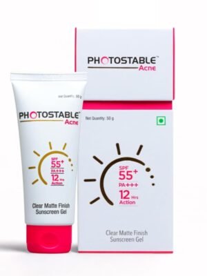 Photostable Acne Clear Matte Sunscreen Gel tube with box