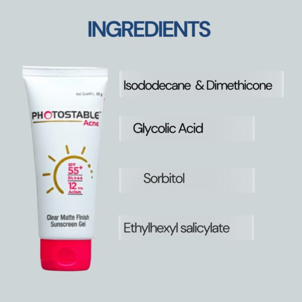 Photostable Acne Clear Matte Sunscreen Gel for oily and combination skin